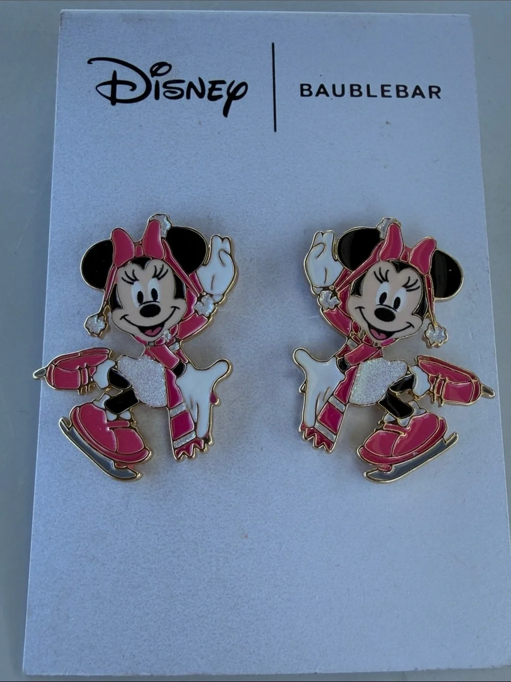 NEW Disney x Baublebar Minnie Ice Skate  Pink Earrings